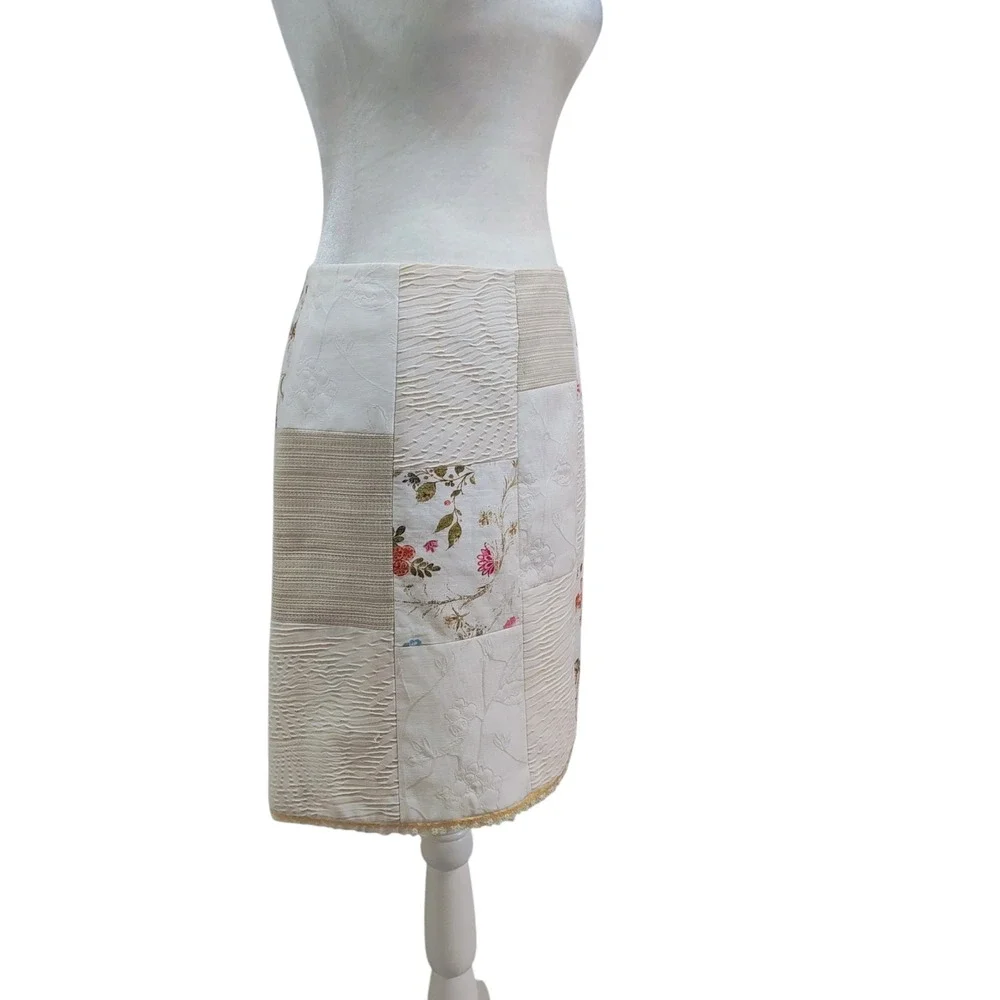 Alberto Makali Patchwork Mini Skirt Cream‎ Ivory Romantic Grandmacore Size 8